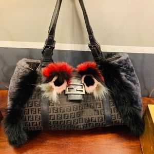 FENDI Baguette hobo fur monster owl handbag